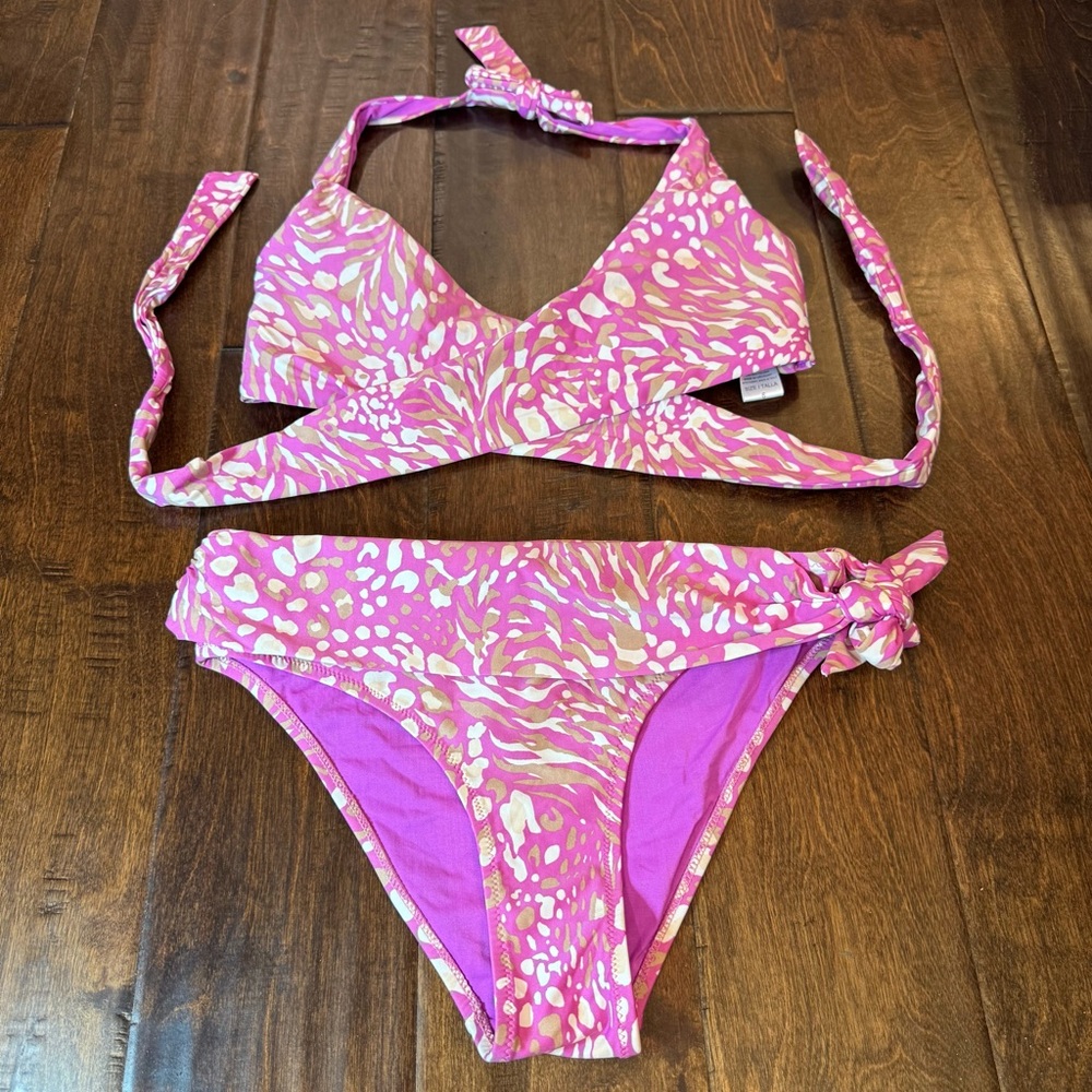 Y2K Vintage Zingara Criss Cross Fold Over Animal Print Bikini size 6
